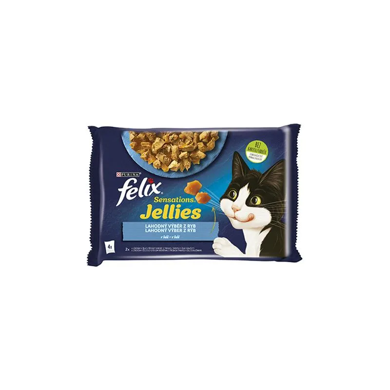 Nestlé FELIX Sensations macska Multipack lazac és garnéla & tőkehal és paradicsom zselé tasak 4x85 g