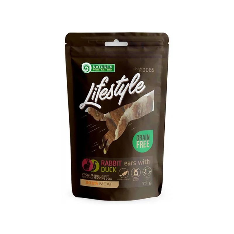 Natures P Lifestyle kutya jutalomfalat szárított nyúlfül kacsahússal 12x75 g