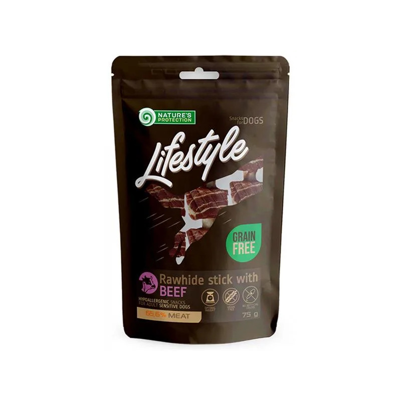 Pamlsok Natures P Lifestyle kutya nyersbőr habzó rudak marhahússal 12x75 g