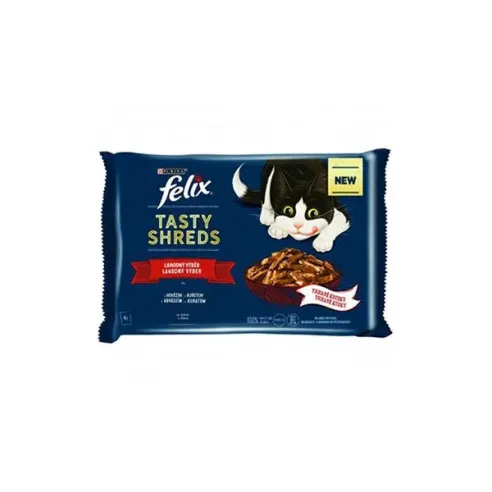 Nestlé FELIX Tasty shreds macska Multipack marha&csirke szószban alutasak 4x80 g