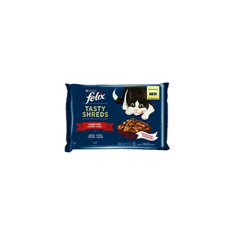 Nestlé FELIX Tasty shreds macska Multipack marha&csirke szószban alutasak 4x80 g