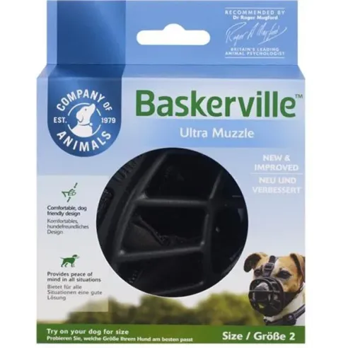 Baskerville fekete műanyag szájkosár kutyáknak, 2-es méret