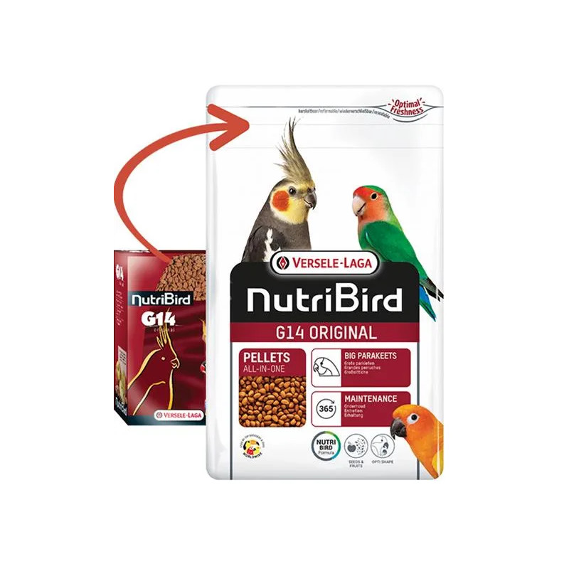 VL Orlux NutriBird G14 Original - extrudált eledel közepes papagájok számára hazai gyümölcsökkel, napi etetésre 1 kg
