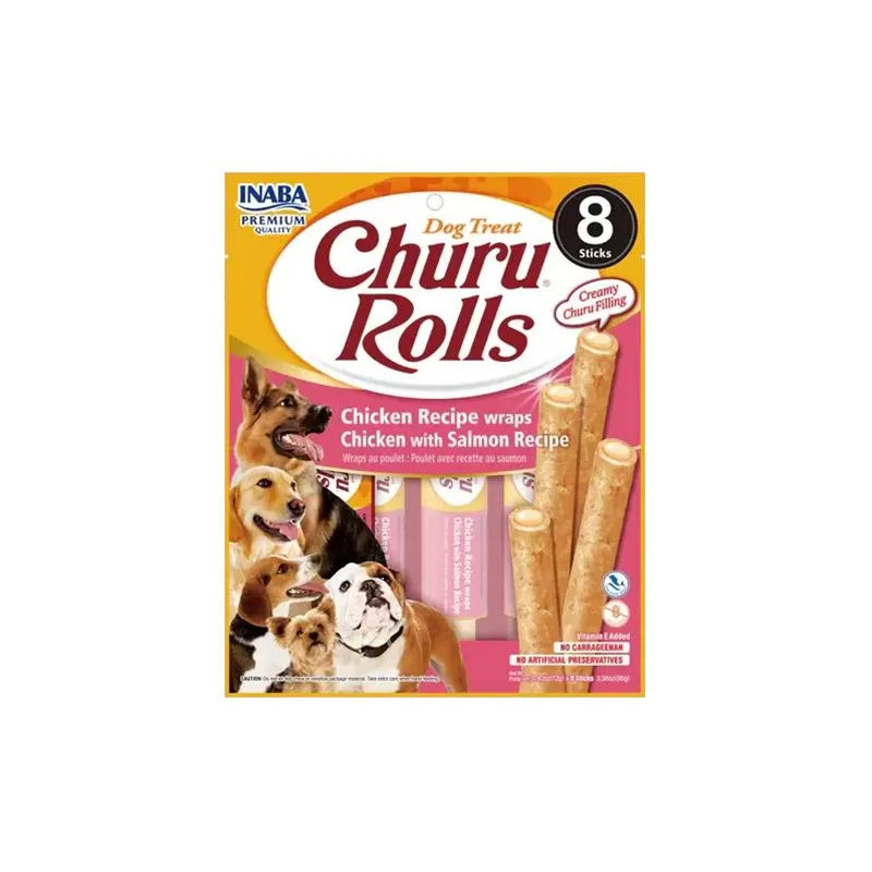 Jutalomfalatok Inaba Churu Rolls kutyának Csirkével és lazaccal 8 x 8 db 768 g