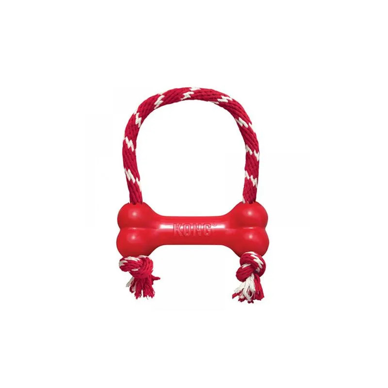 Játék Kong Dog Puppy Classic Csont piros kötéllel, természetes gumi, M