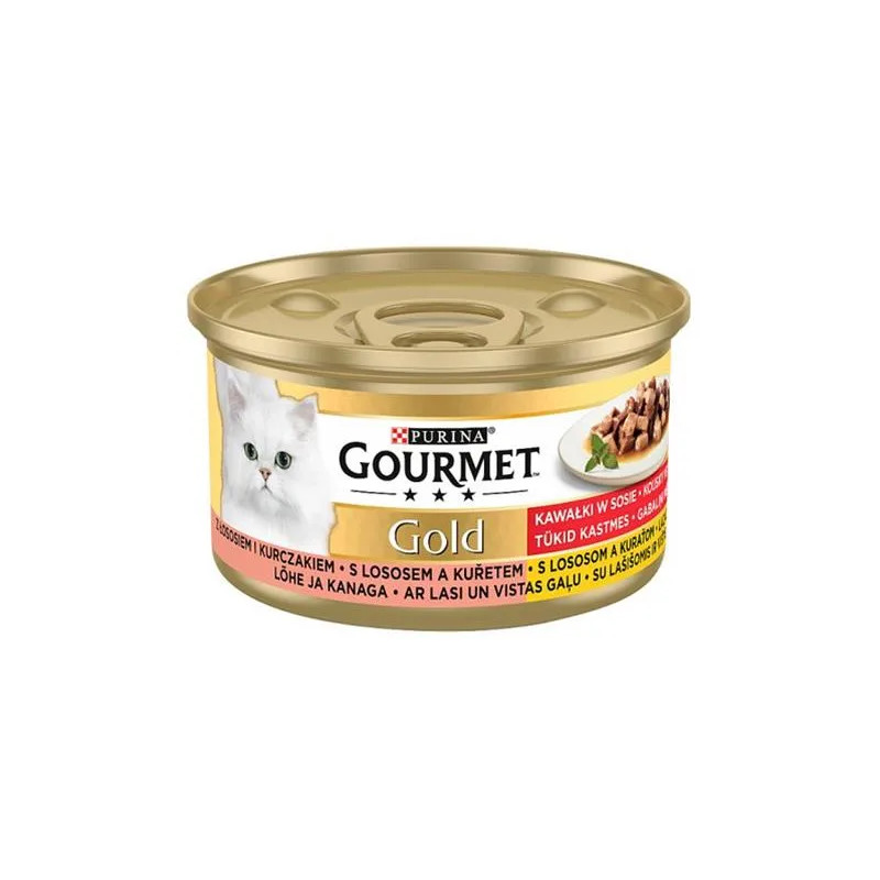 Nestlé GOURMET GOLD macska lazac&csirke darabok szaftban konz.12x85 g