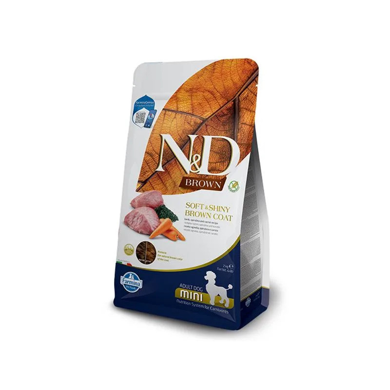 Farmina N&D dog BROWN (GF) adult mini, spirulina & sárgarépa, bárány 2 kg