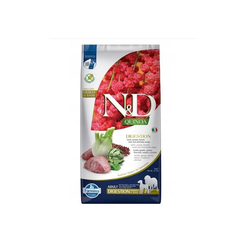 Farmina N&D kutya QUINOA (GF) adult medium&maxi, emésztés, bárány és édeskömény 7 kg