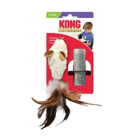 Kong Cat Refillables Feather Mouse újratölthető egér macskáknak macskamentával és tollal, poliészter