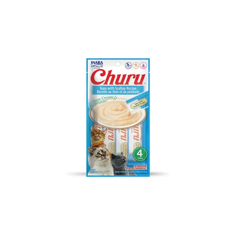 Inaba Churu Pyré macska csemege tonhallal és fésűkagylóval 4 tubus 56 g