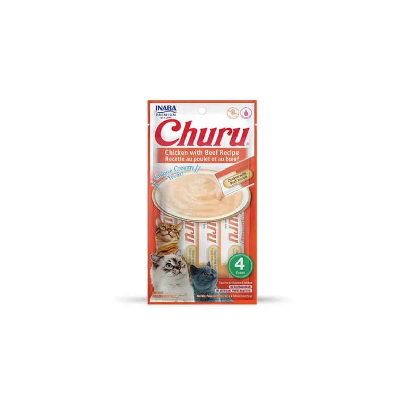 Inaba Churu Pyré jutalomfalat macskáknak csirkével és marhahússal 4 tubus 56 g