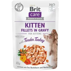 Brit Care macska Alutasak Kölyök Filék Szaftban, Puha Pulykával 24 x 85 g