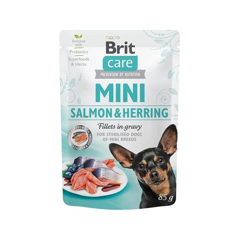 Brit Care dog tasak MINI Sterilized Lazac & Hering filék szószban 24 x 85 g