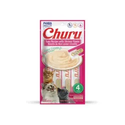 Jutalomfalatok Inaba Churu Pyré macskáknak Tonhal garnélával 4 tubus 56 g
