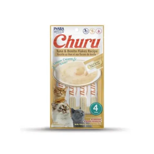Inaba Churu Pyré jutalomfalat macskáknak tonhal és bonito pehely 4 tubus 56 g