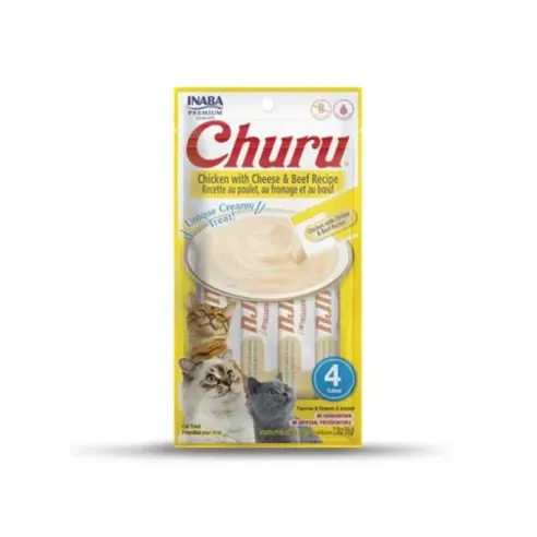 Inaba Churu Pyré macska Jutalomfalat csirke sajttal és marhahússal 4 tubus 56 g
