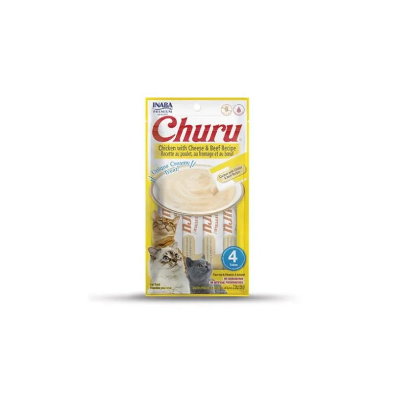 Inaba Churu Pyré macska Jutalomfalat csirke sajttal és marhahússal 4 tubus 56 g