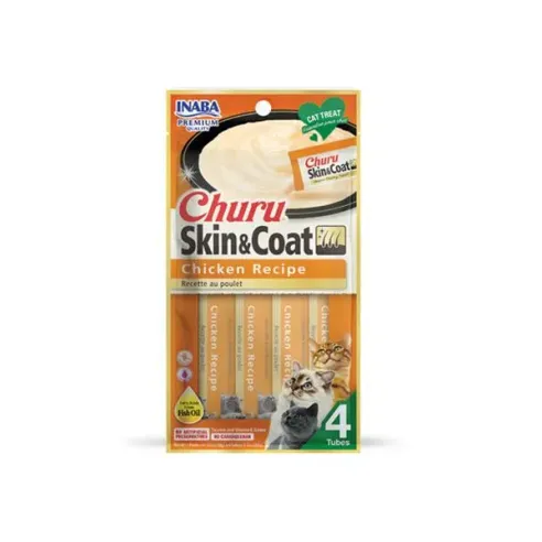 Jutalomfalatok Inaba Churu Skin & Coat macskának Kura 4 tubus 56 g