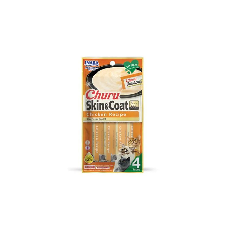 Jutalomfalatok Inaba Churu Skin & Coat macskának Kura 4 tubus 56 g