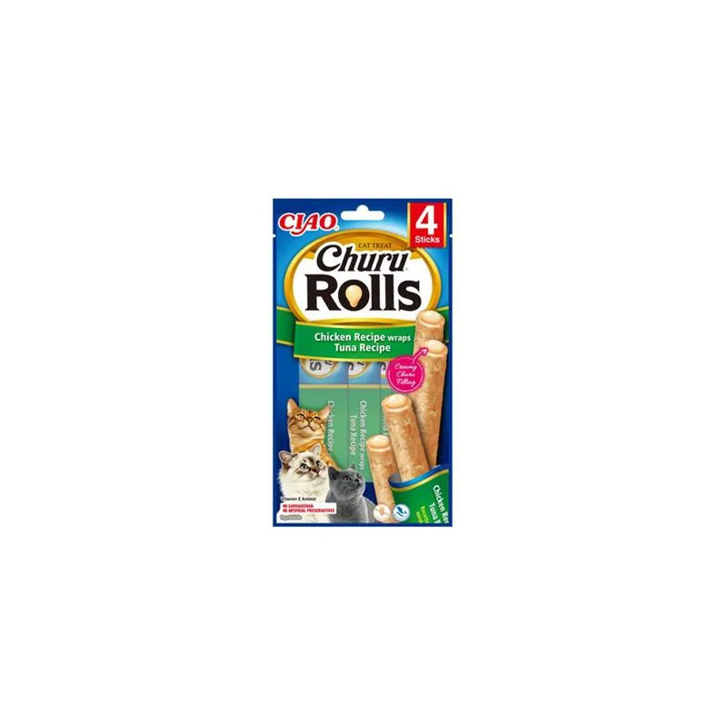 Jutalomfalatok Inaba Churu Rolls macskáknak Csirke & Tonhal 4 tubus 40 g