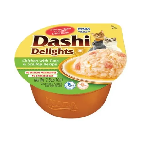 Inaba Dashi Delights macska Kura tonhallal és fésűkagylóval 6 x 70 g tálka
