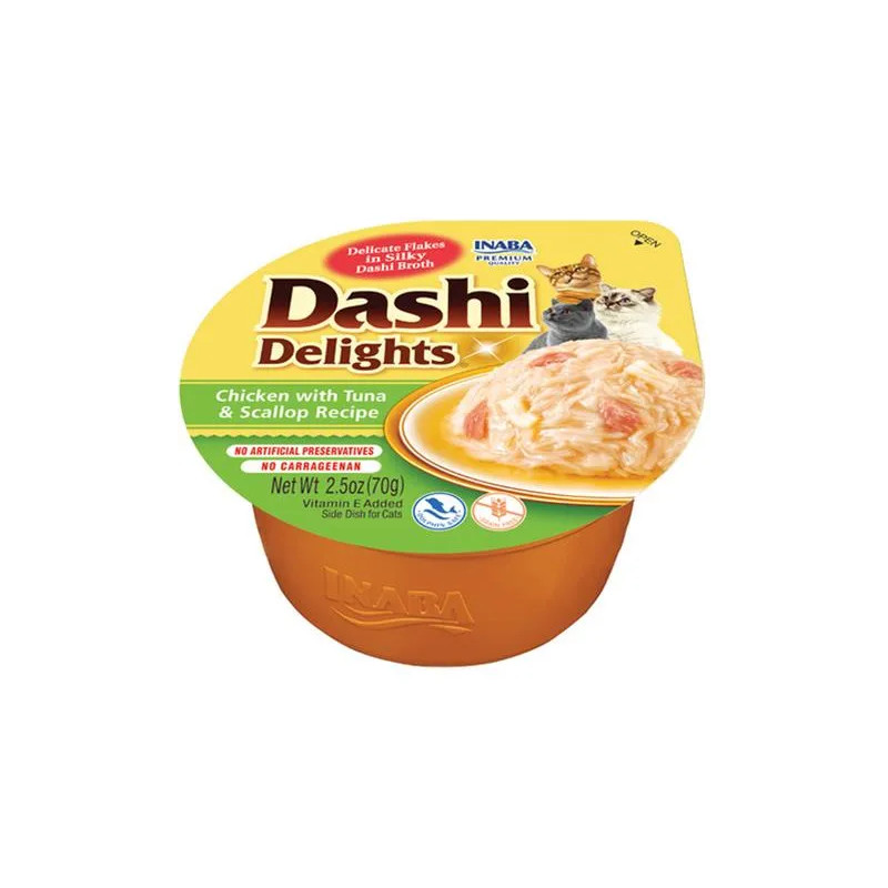 Inaba Dashi Delights macska Kura tonhallal és fésűkagylóval 6 x 70 g tálka