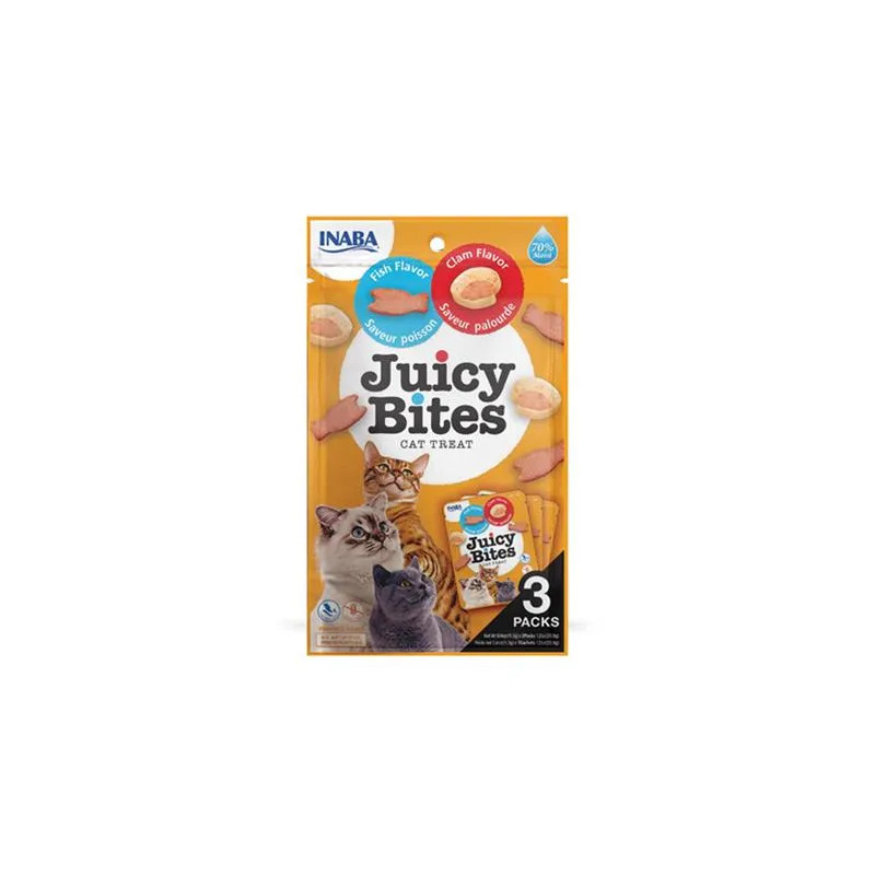 Inaba Juicy Bites macska jutalomfalat Hal & Kagyló 3 x 11,30 g