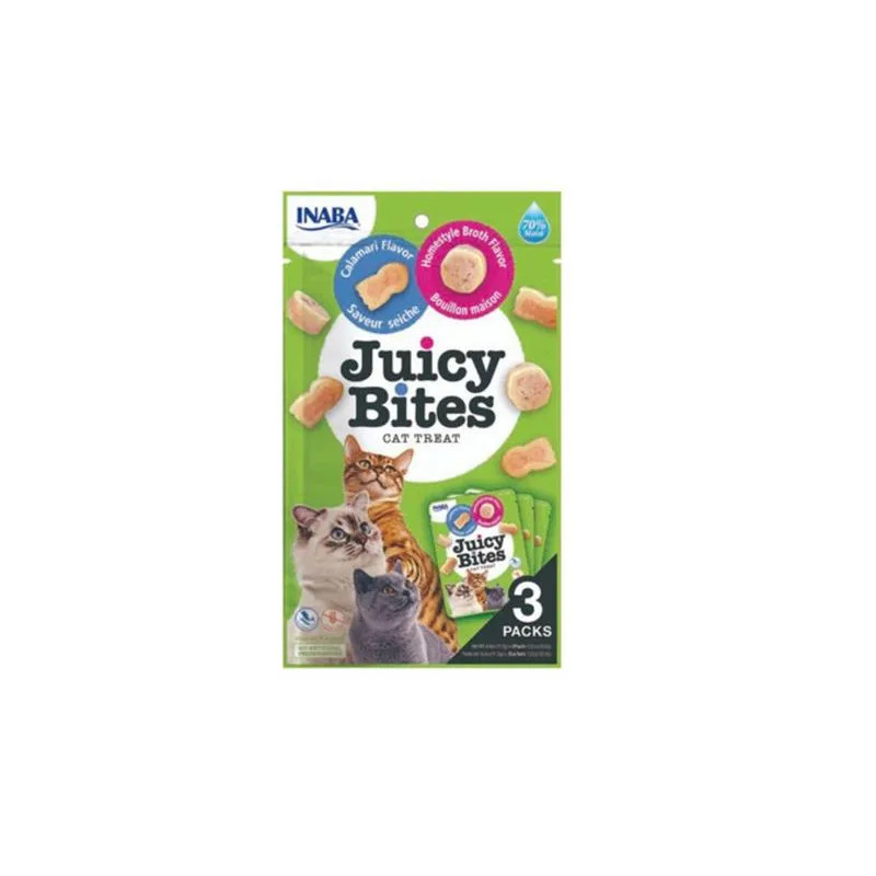 Inaba Juicy Bites macska Juhlé & Kalmár 3 x 11,30 g