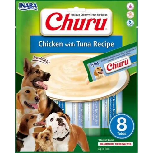 Inaba Churu Pyré jutalomfalat kutyáknak csirkehússal és tonhallal 8 tubus 160 g