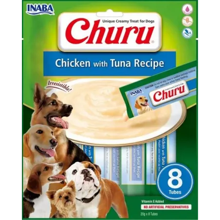 Inaba Churu Pyré jutalomfalat kutyáknak csirkehússal és tonhallal 8 tubus 160 g