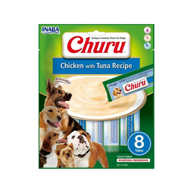 Inaba Churu Pyré jutalomfalat kutyáknak csirkehússal és tonhallal 8 tubus 160 g