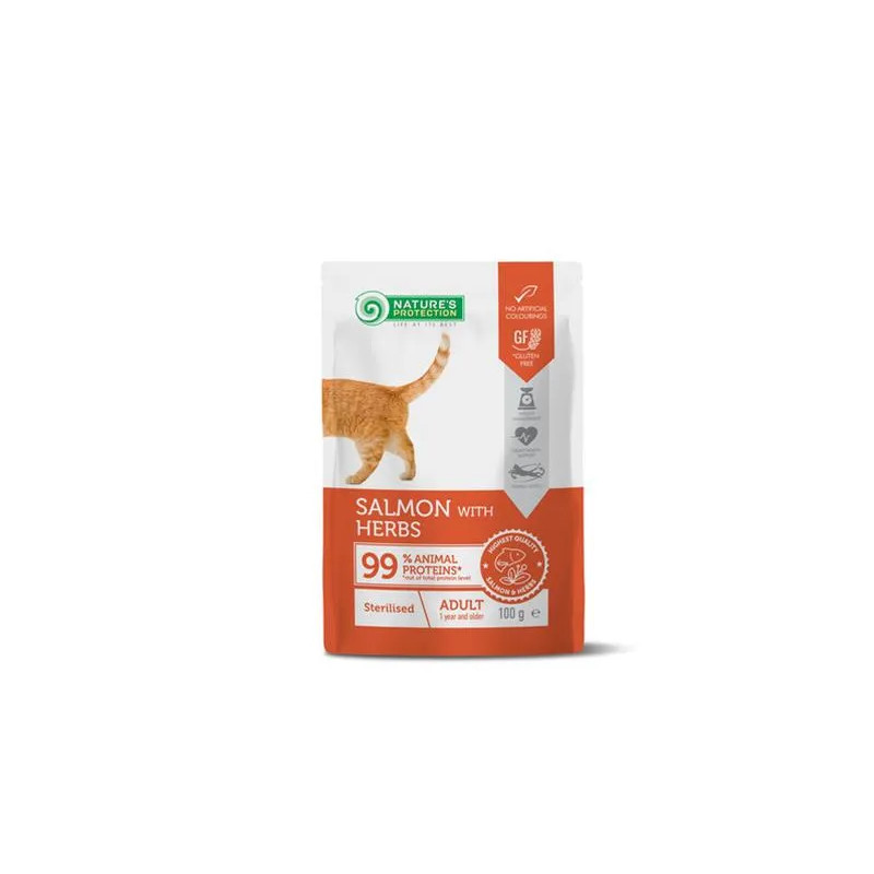 Natures P KAPSIČKÁK macska felnőtt ivartalanított lazac & gyógynövények 22 x 100 g