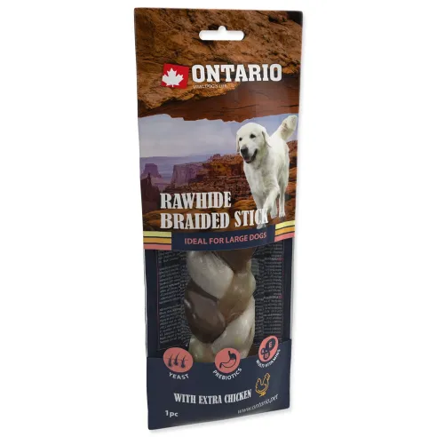 Ontario finomság - fonott rágórúd bivalybőrből csirkével, 20 cm