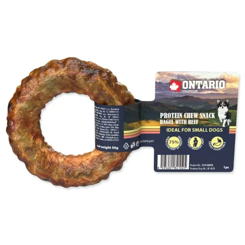 Pochúťka Ontario Protein hovädzie, žuvací bagel 8,9cm, Small