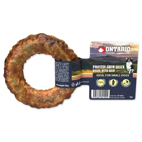 Pochúťka Ontario Protein hovädzie, žuvací bagel 8,9cm, Small