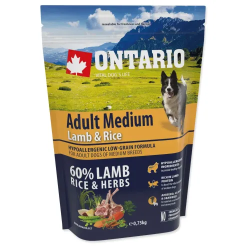 Krmivo Ontario Adult Medium Lamb & Rice 0,75kg