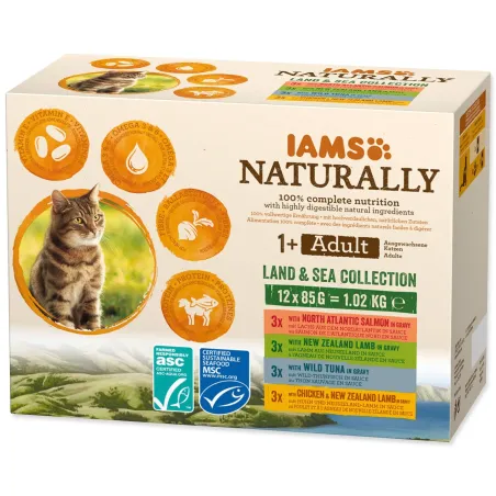IAMS Naturally Adult alutasak tengeri és szárazföldi hús szószban multipack 1020g (12x85g)