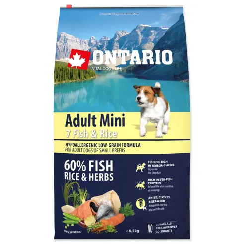 Krmivo Ontario Adult Mini Fish & Rice 6,5kg