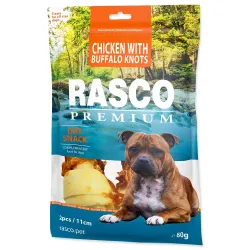 Rasco Premium jutalomfalat bivalybőr csirkehússal bevonva, csomók 11cm 80g