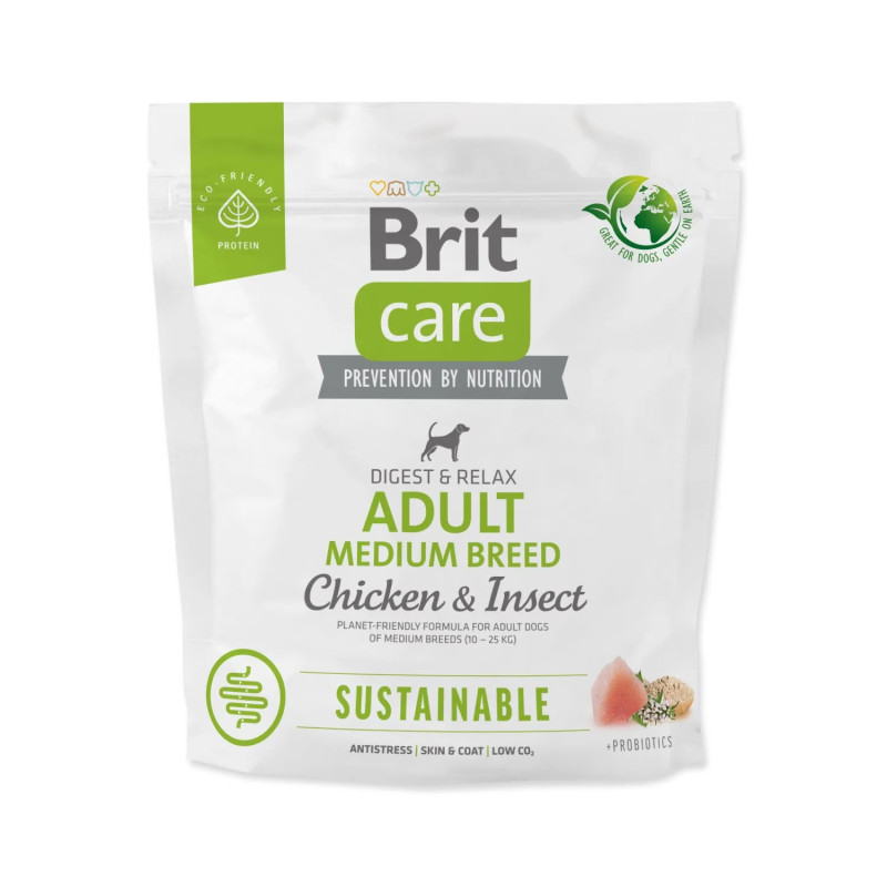 Brit Care Dog Sustainable Adult Medium Breed Chicken & Insect 1kg kutyatáp