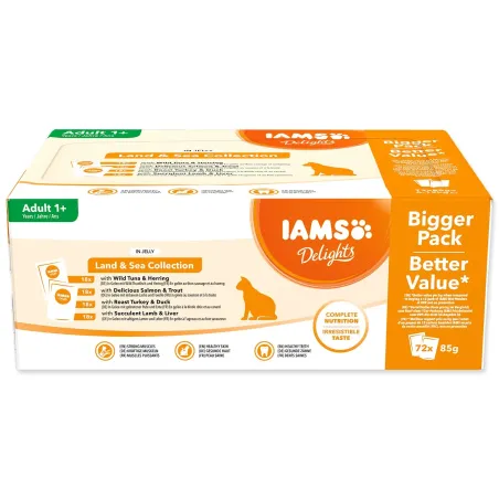 IAMS Delights Adult tengeri és szárazföldi hús falatkák aszpikban multipack 6120g (72x85g)