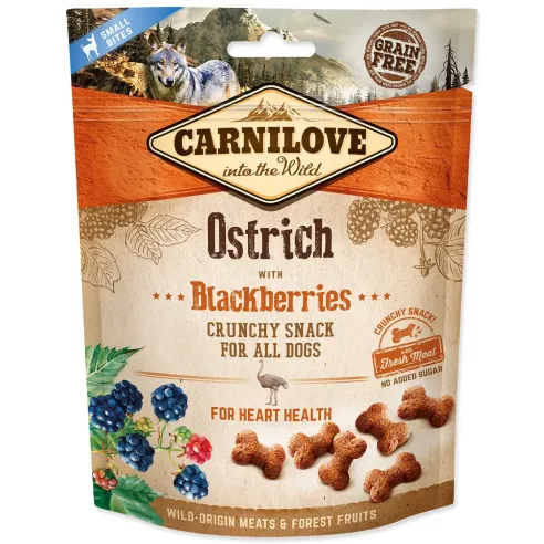 Pochúťka Carnilove Dog Crunchy Snack pštros s ostružinami 200g