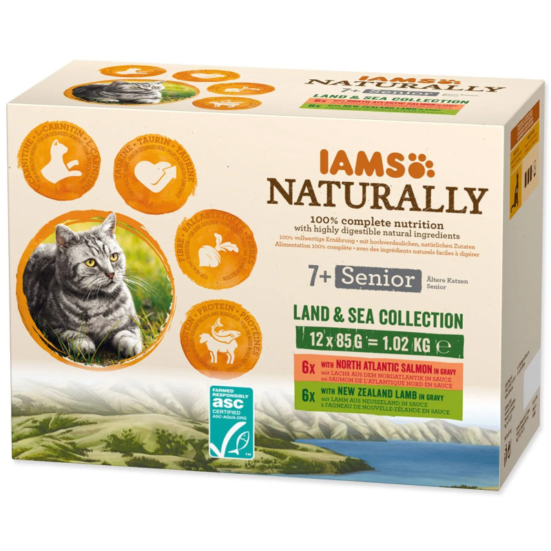 IAMS Naturally Senior tengeri és szárazföldi hús szószban multipack 1020g (12x85g)