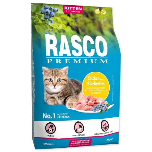 Krmivo Rasco Premium Kitten kura s čučoriedkou 2kg