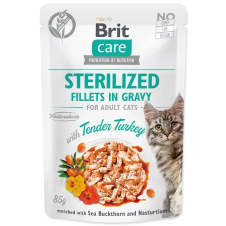 Kapsička Brit Care Cat Sterilized morka, filety v omáčke 85g