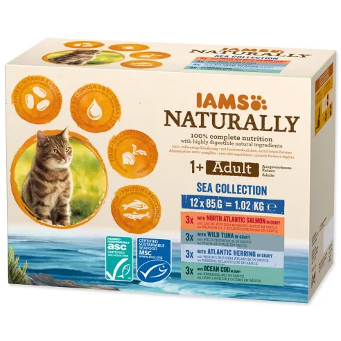 IAMS Naturally Adult nedvestasakos eledel tengeri halakkal szószban multipack 1020g (12x85g)