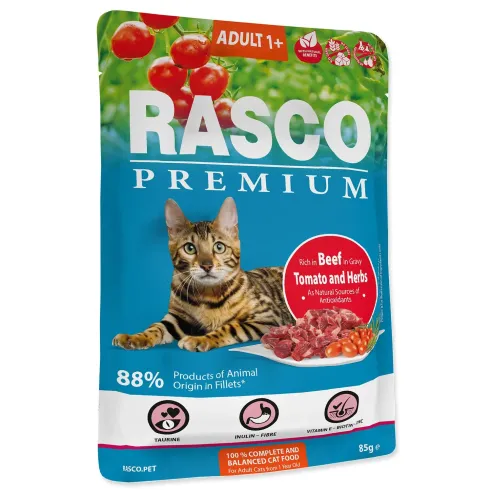 Rasco Premium Felnőtt tasak marhahússal, paradicsommal és gyógynövényekkel 85g