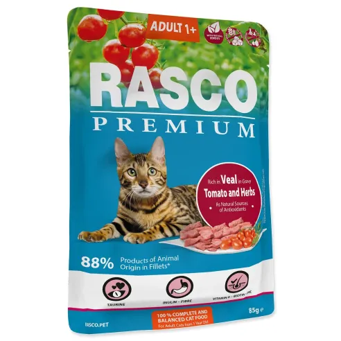 Rasco Premium Adult tasak borjú paradicsommal és gyógynövényekkel 85g