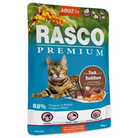 Rasco Premium Adult tasakos eledel kacsa és homoktövis 85g