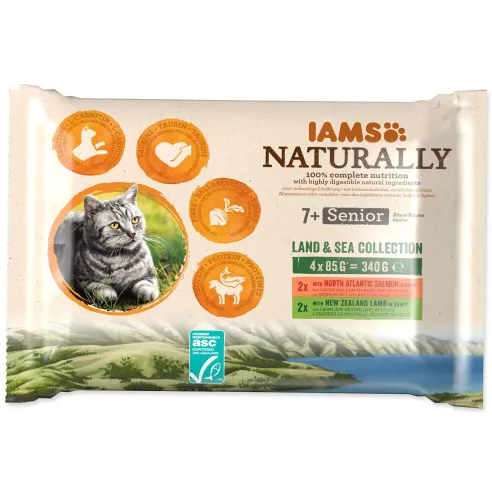 Kapsička IAMS Naturally Senior morské a suchozemské mäso v omáčke multipack 340g (4x85g)